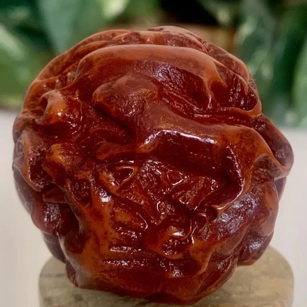 Red Faux Amber Carved Chinese Zodiac Ball 12 Animals Horse Rat Monkey Ram 1.8